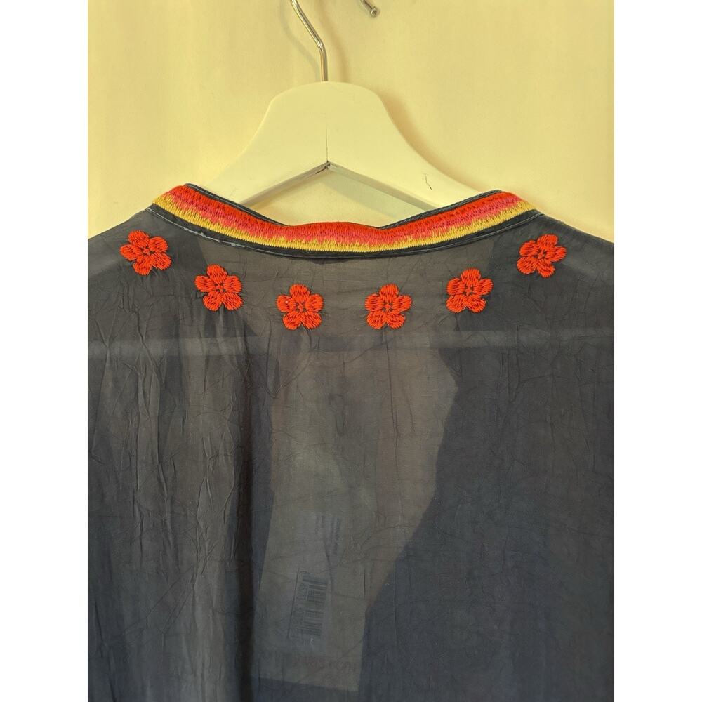 Johnny Was Tunic Blouse Top Medium Blue Vneck Flowy Relaxed Embroidered Long - Picture 13 of 15